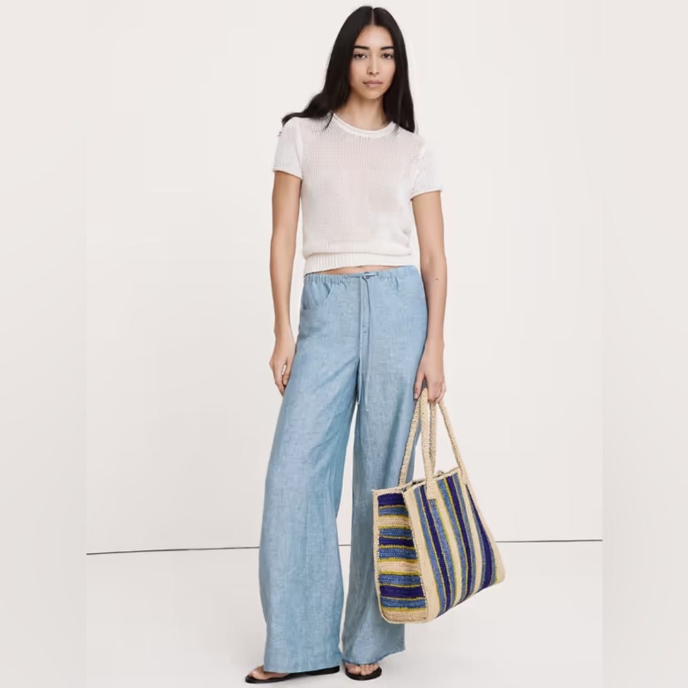 NWT! Banana Republic Studio Wide-Leg Drawstring Pant in Linen 🩷